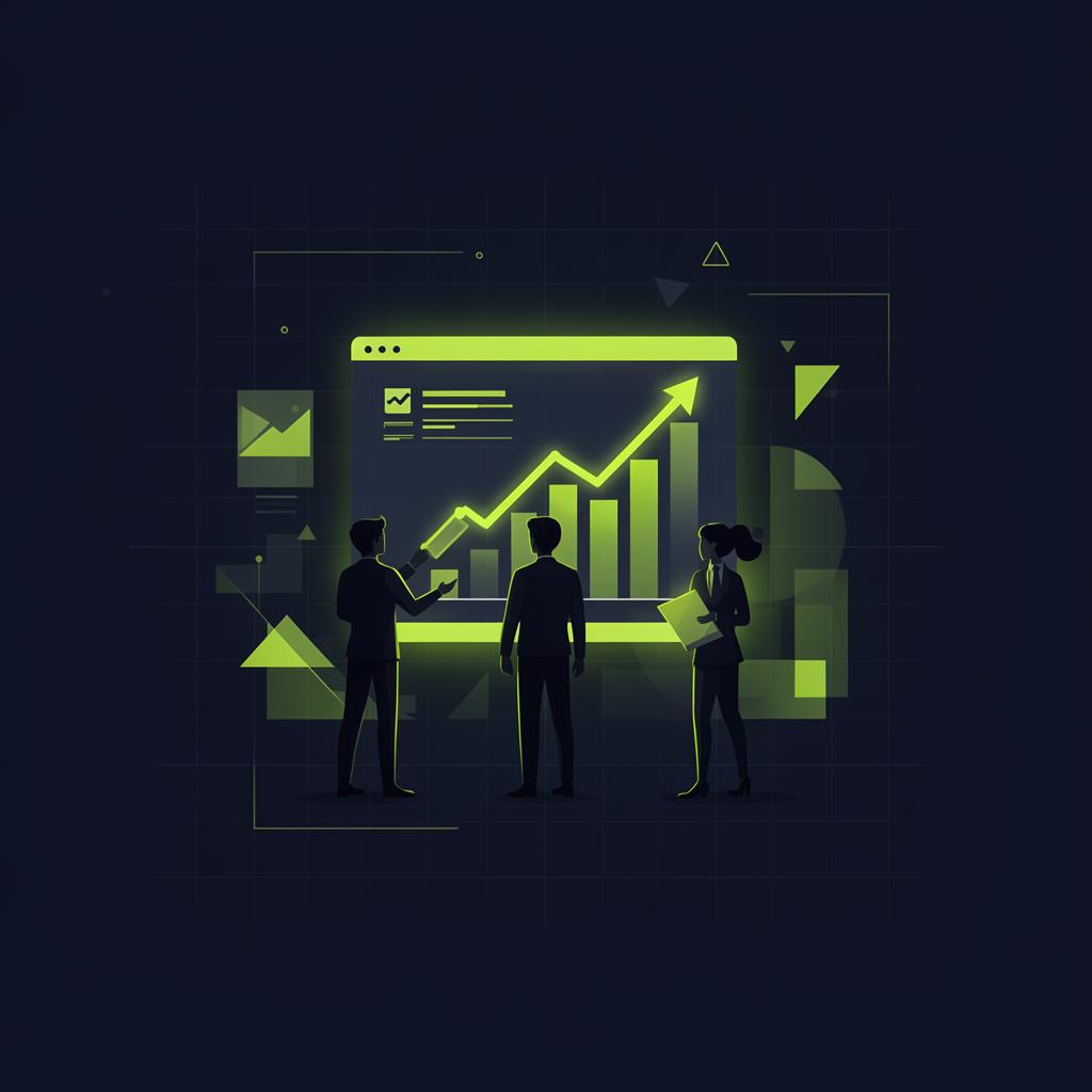 Apex Digital-team dat samenwerkt aan een strategie voor digitale groei in een moderne werkomgeving