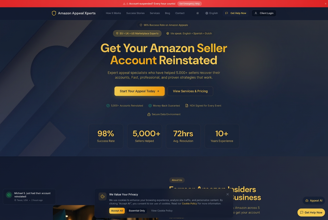 Amazon Appeal Xperts — Fully automated service platform for Amazon sellers with account suspensions in need of account recovery
