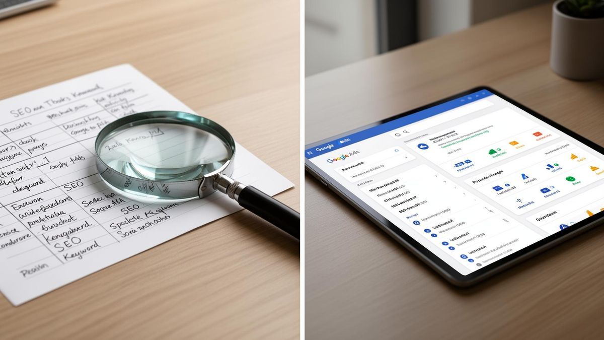 Split-screen comparison of organic Google search results versus paid Google Ads listings