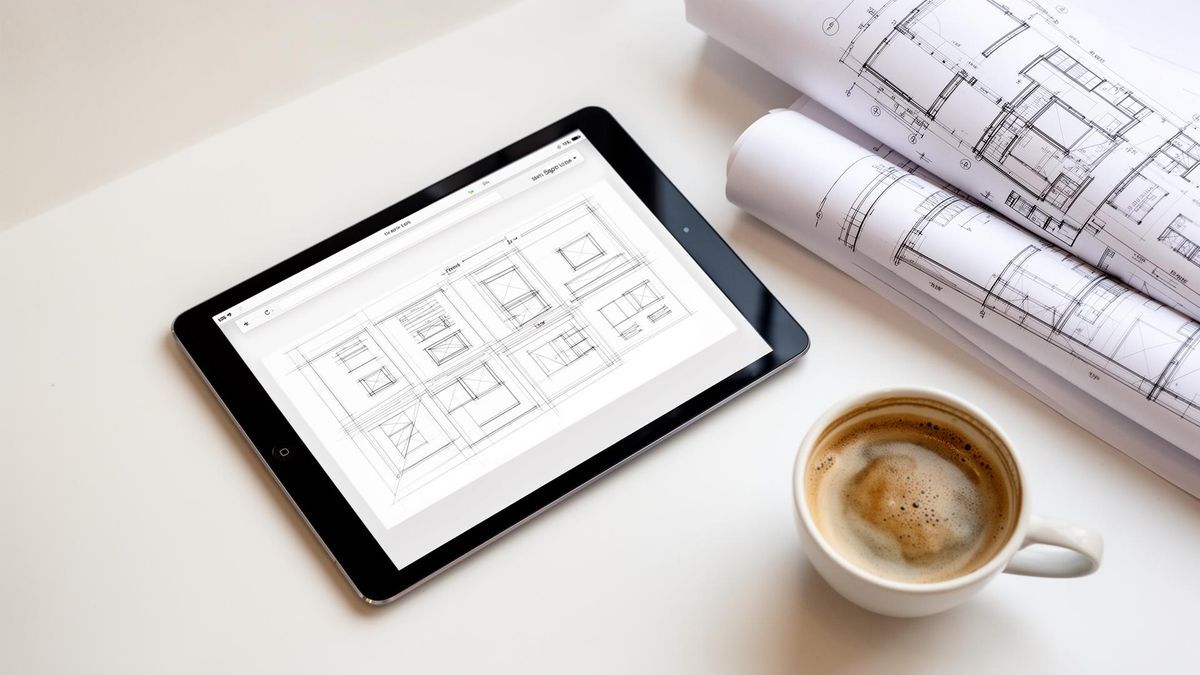 Designer's desk with website wireframes, colour palette and a price calculator for a web project