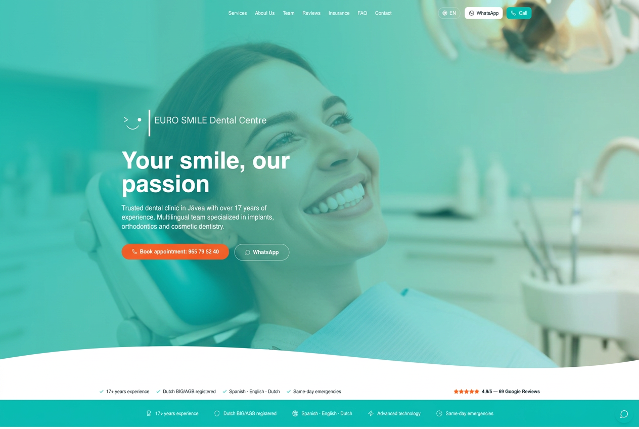 Javea Dental — Fully local SEO prepared new website for dental clinic in Jávea