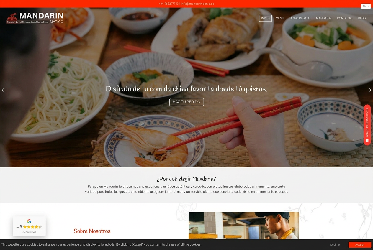 Mandarin Denia — Website for Chinese restaurant in Denia with online menu and reservations