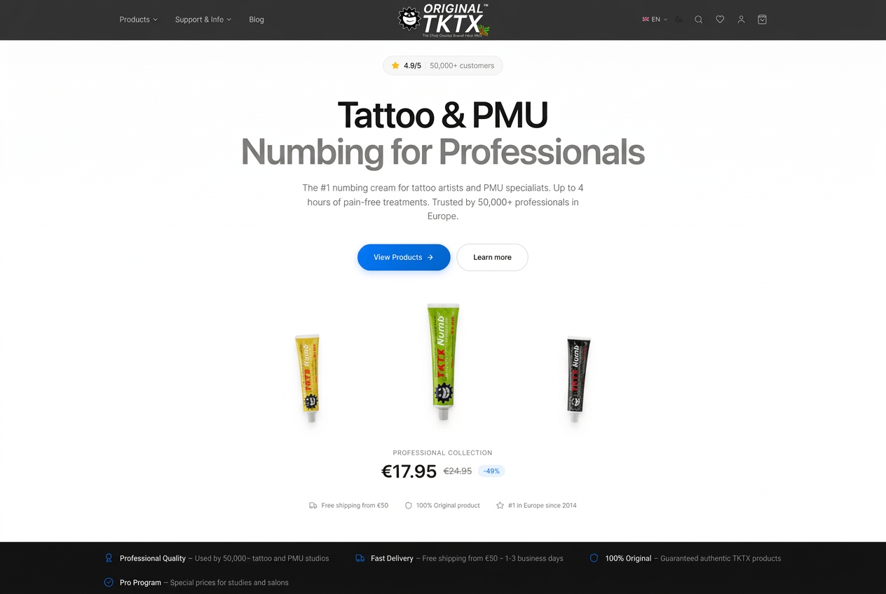 Original TKTX — Fully automated end-to-end webshop for tattoo & PMU products