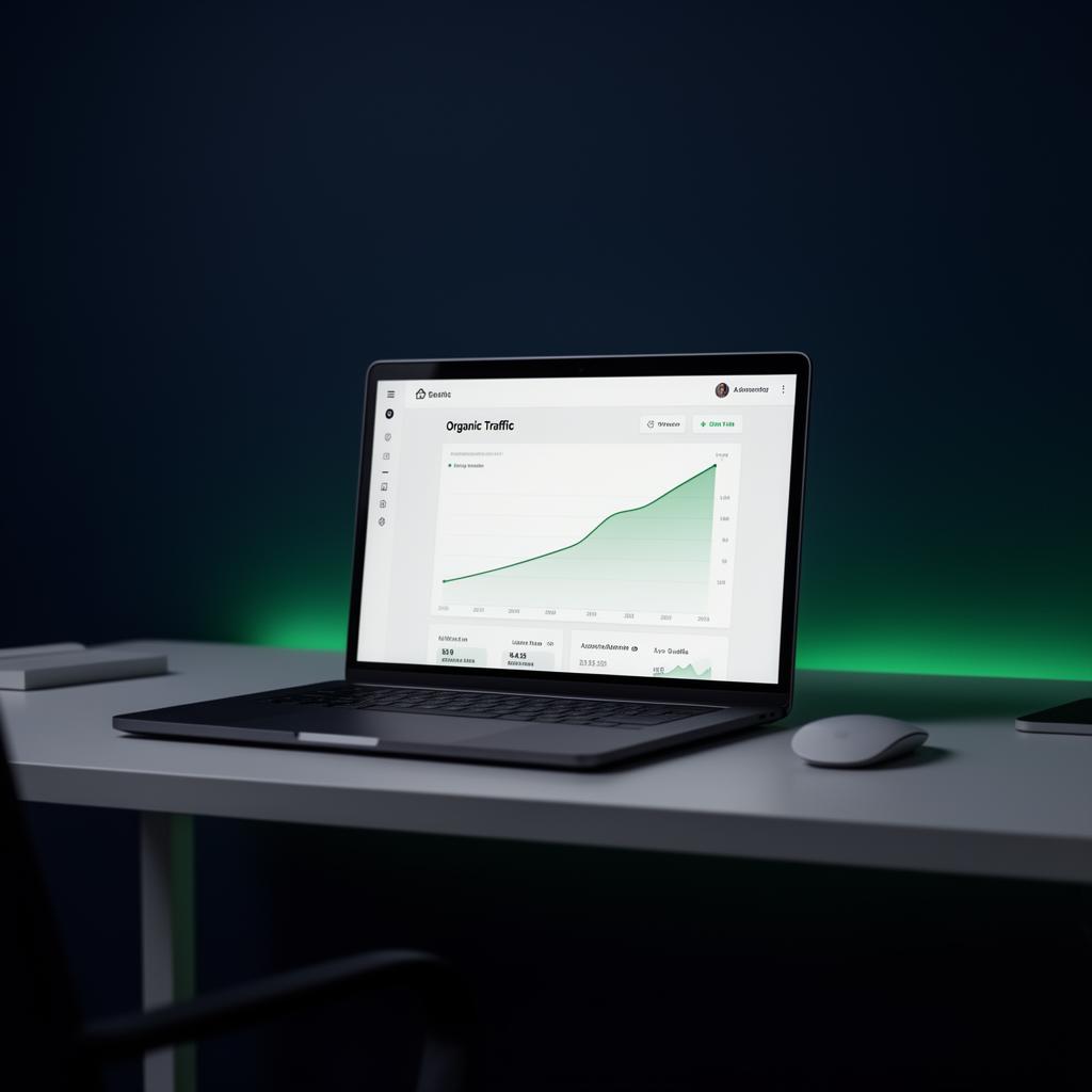 SEO analytics dashboard showing organic traffic growth